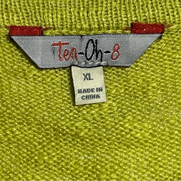 Ten-oh-8 Woman’s Size XL Lime Green & White Star Knit Sweater Pullover Top - Picture 9 of 9